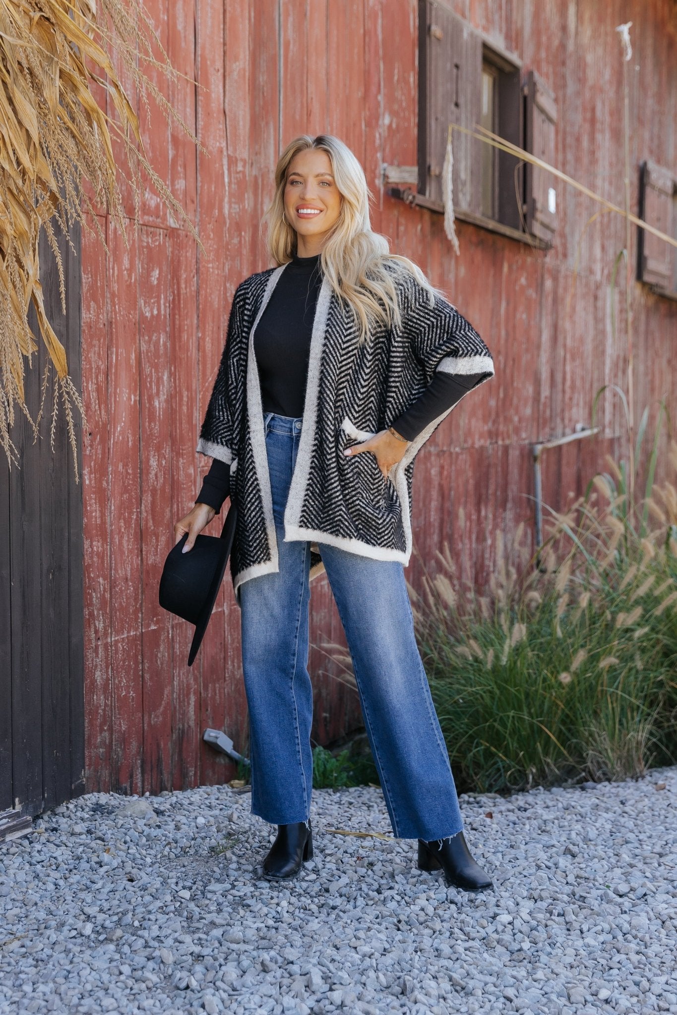 Fuzzy Black Herringbone Kimono