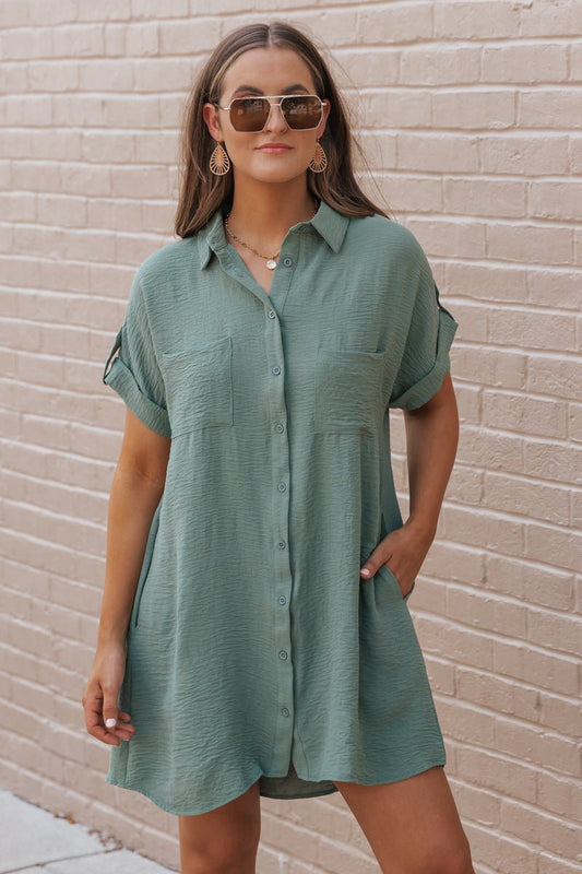 Green Button Up Shirt Dress