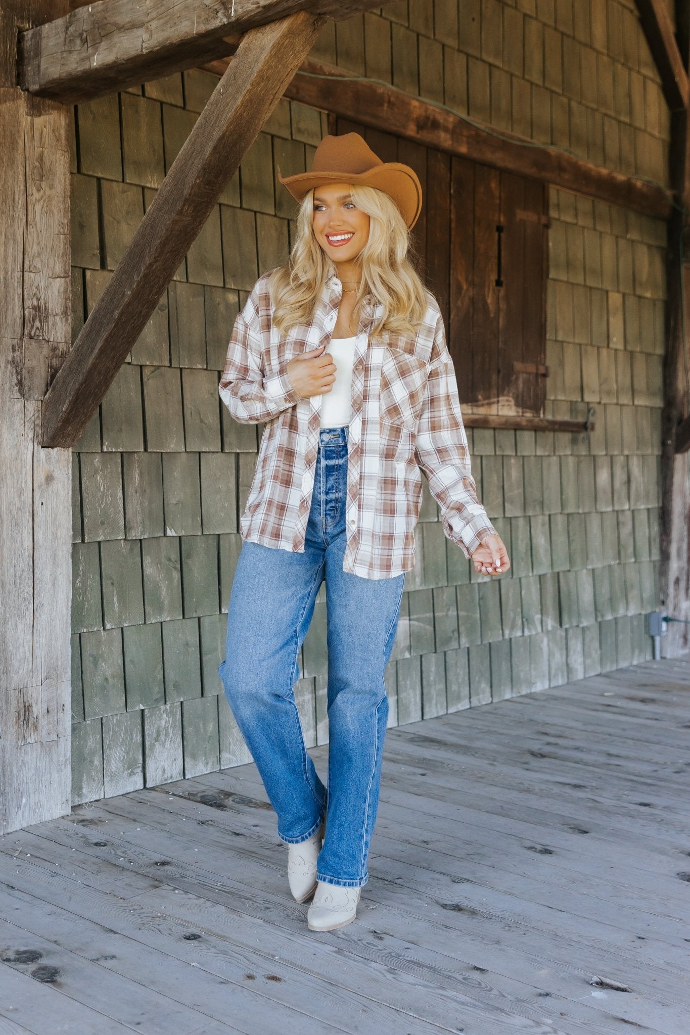 Mocha Plaid Flannel Button Down Shirt