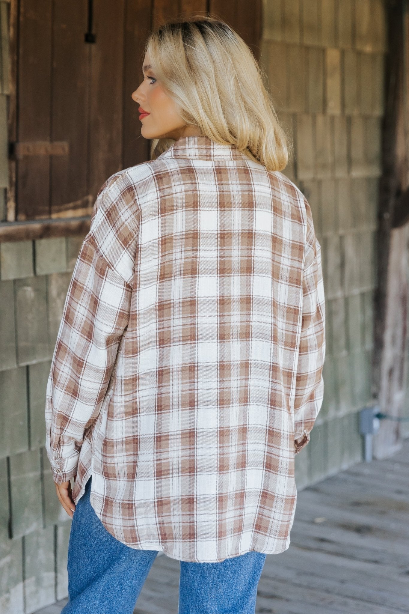 Mocha Plaid Flannel Button Down Shirt