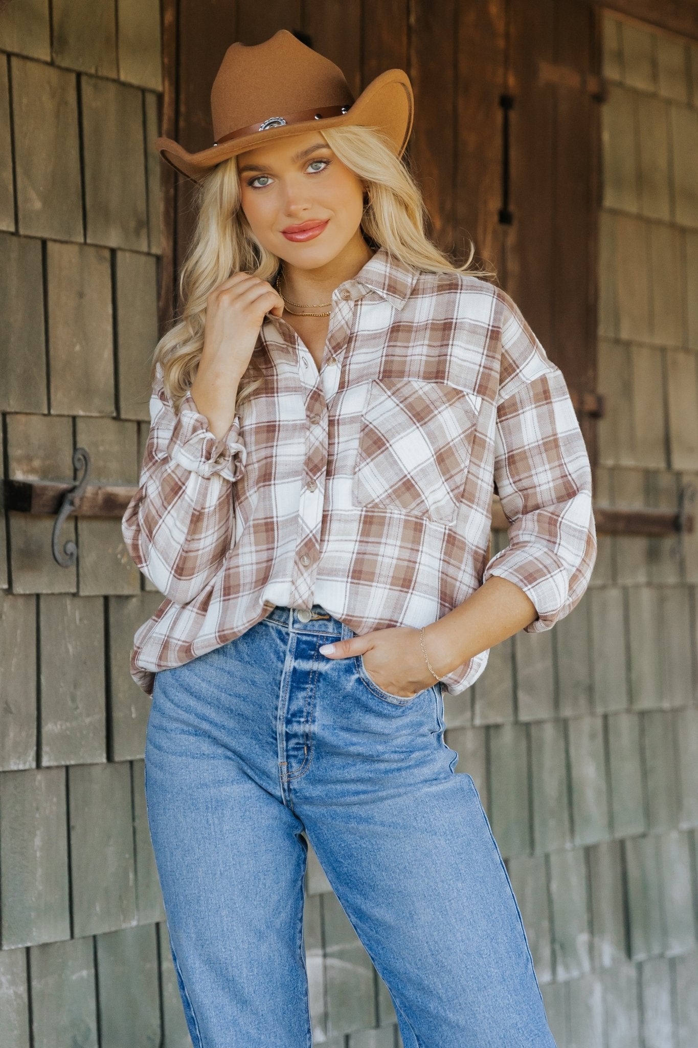 Mocha Plaid Flannel Button Down Shirt