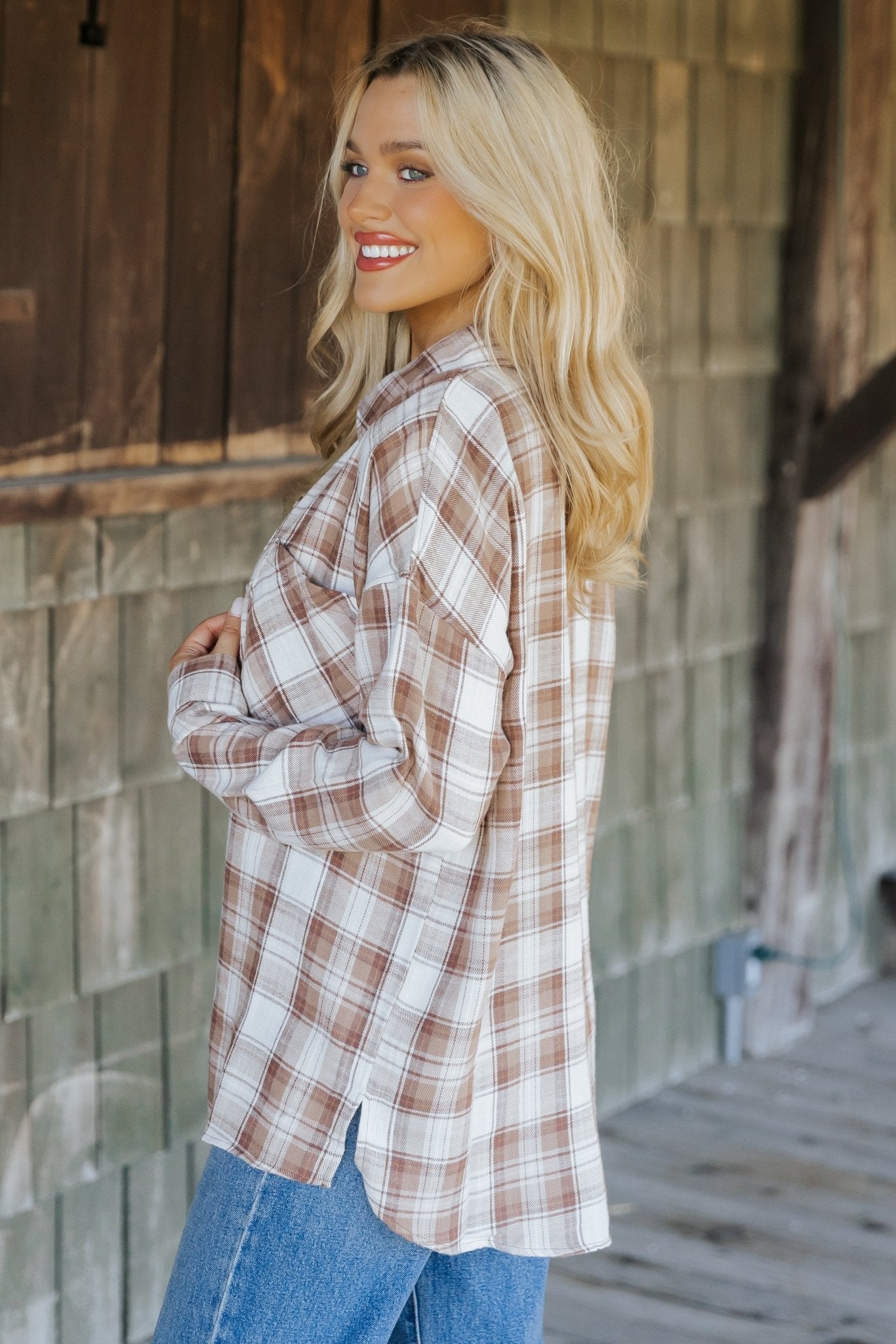Mocha Plaid Flannel Button Down Shirt