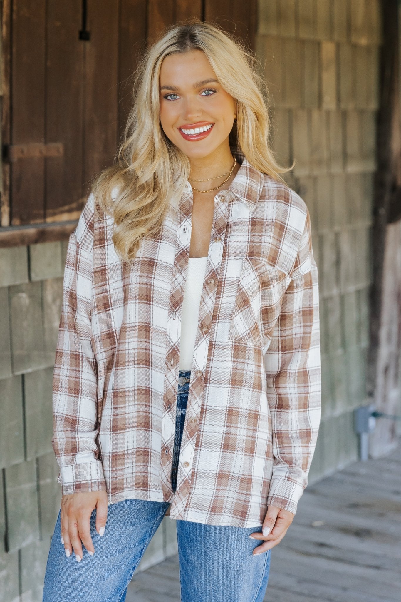 Mocha Plaid Flannel Button Down Shirt