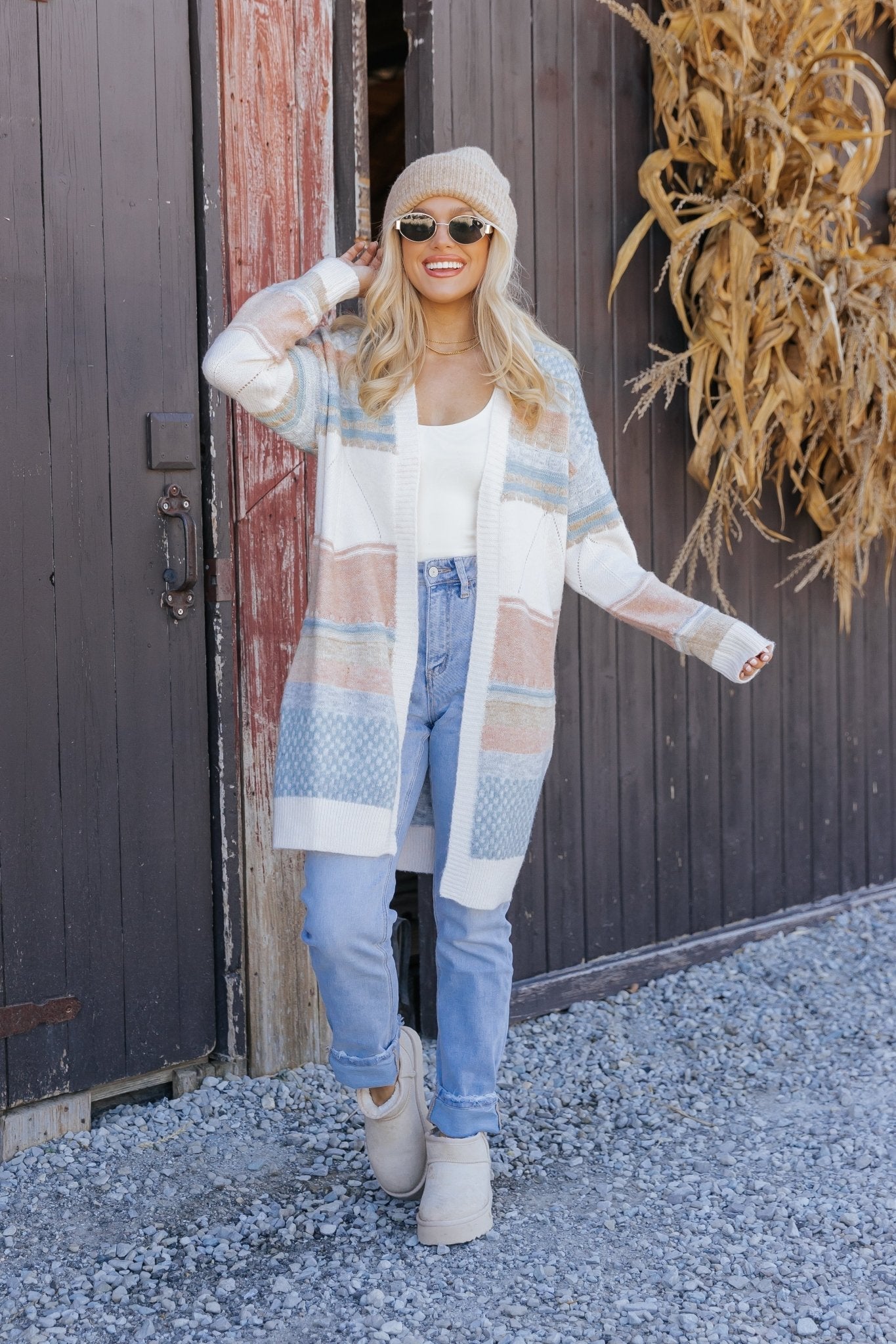 Multi Stripe Color Block Ribbed Cardigan