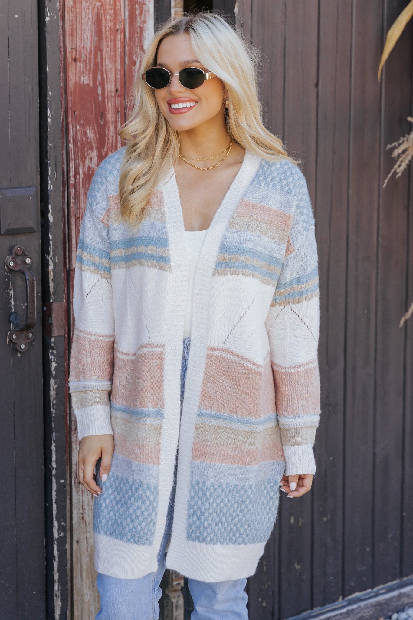 Multi Stripe Color Block Ribbed Cardigan