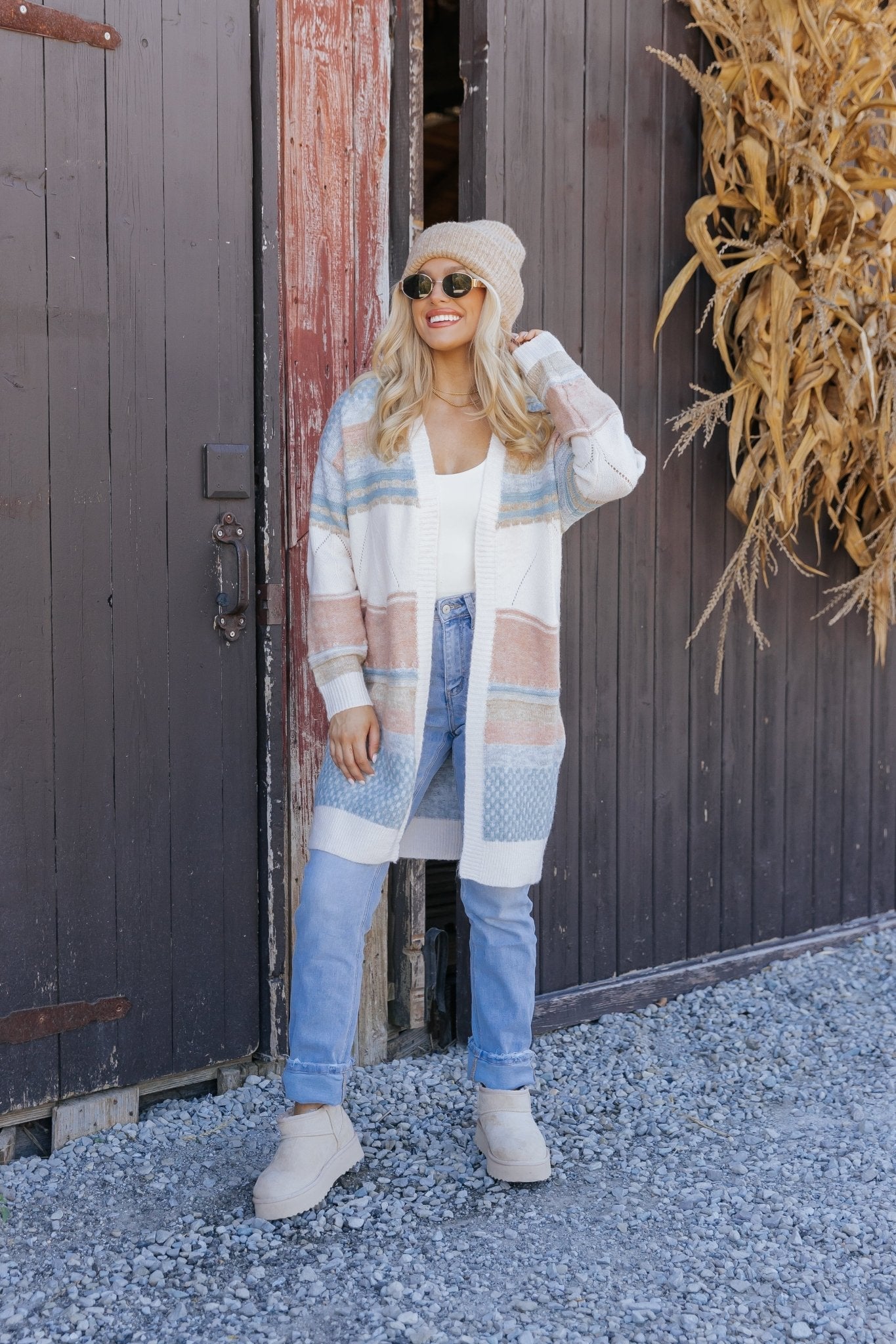 Multi Stripe Color Block Ribbed Cardigan
