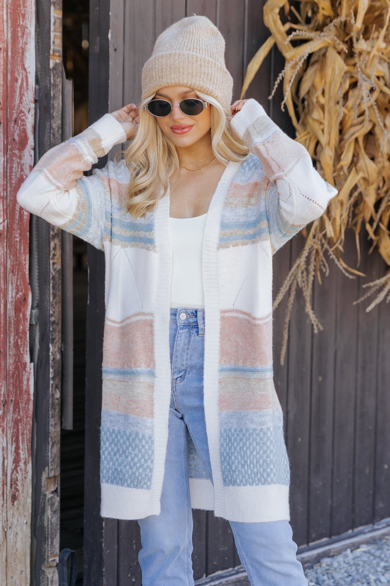 Multi Stripe Color Block Ribbed Cardigan