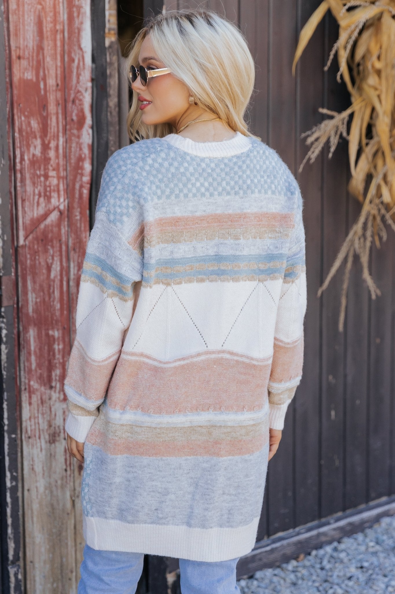 Multi Stripe Color Block Ribbed Cardigan