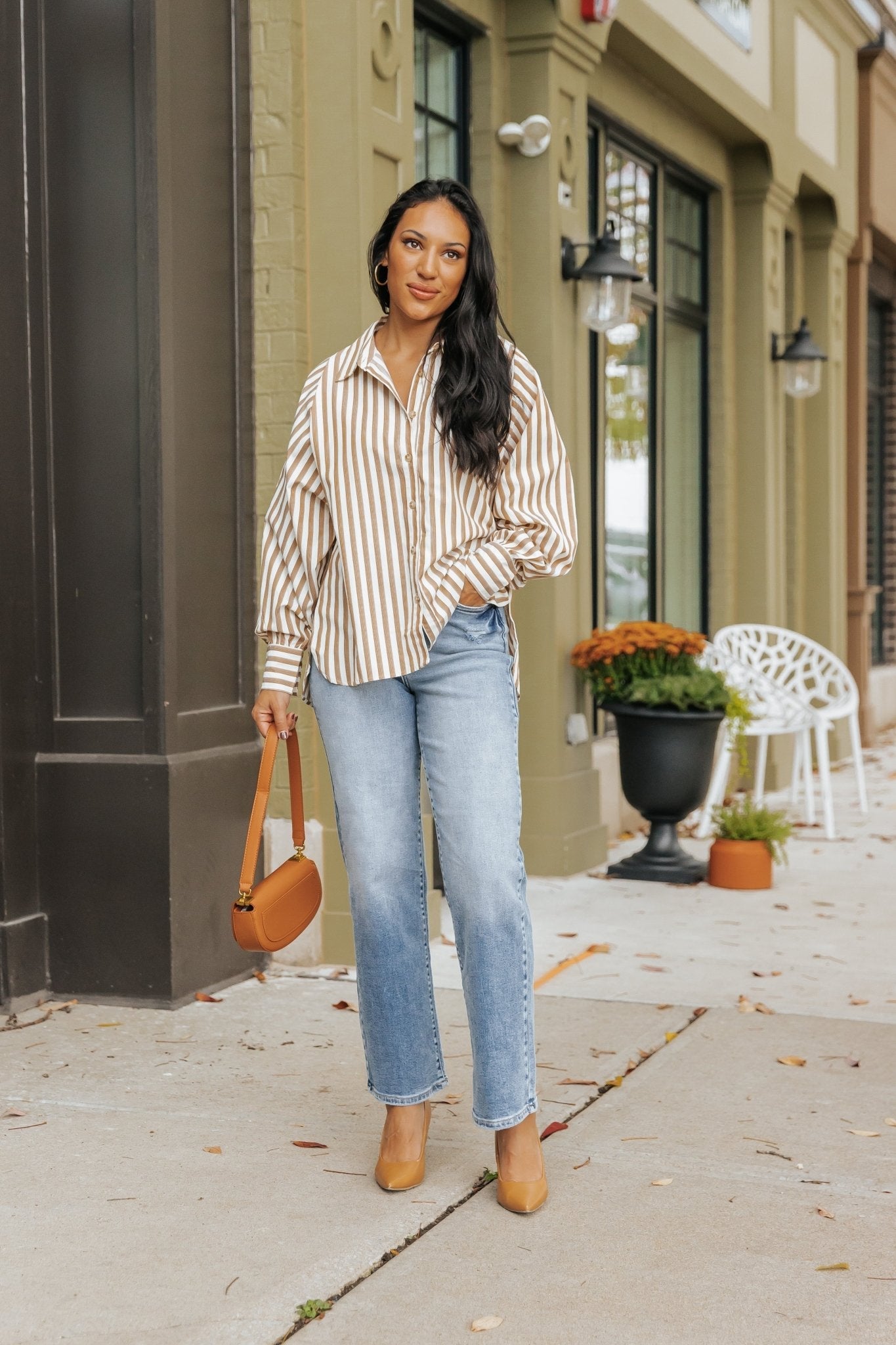 Muse By Magnolia Camel Striped Button Down Shirt