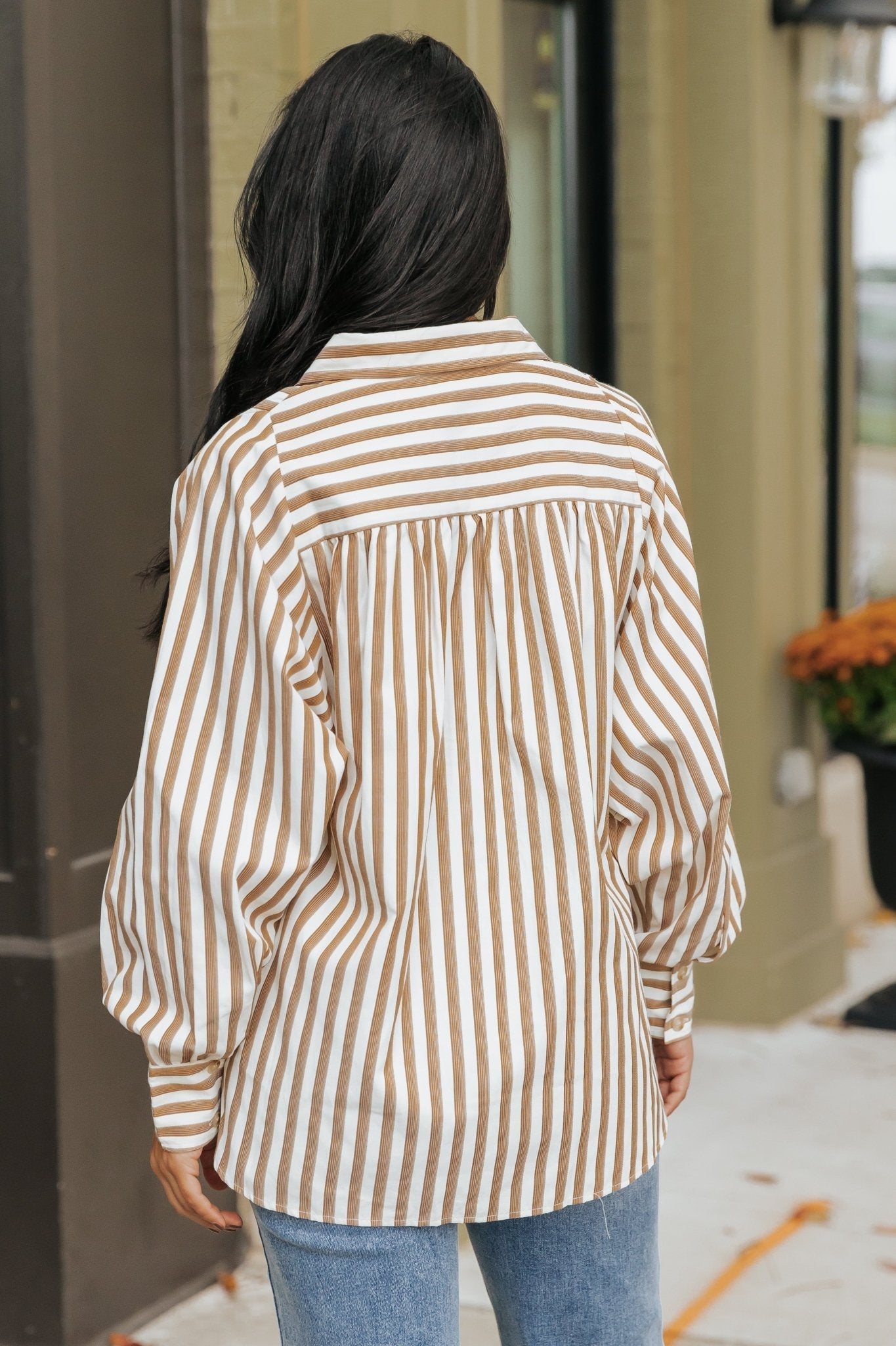 Muse By Magnolia Camel Striped Button Down Shirt