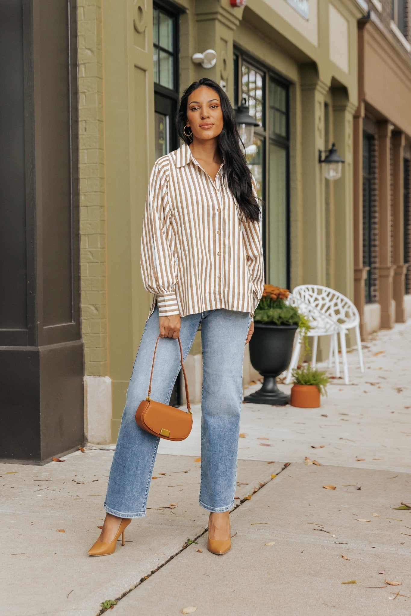 Muse By Magnolia Camel Striped Button Down Shirt