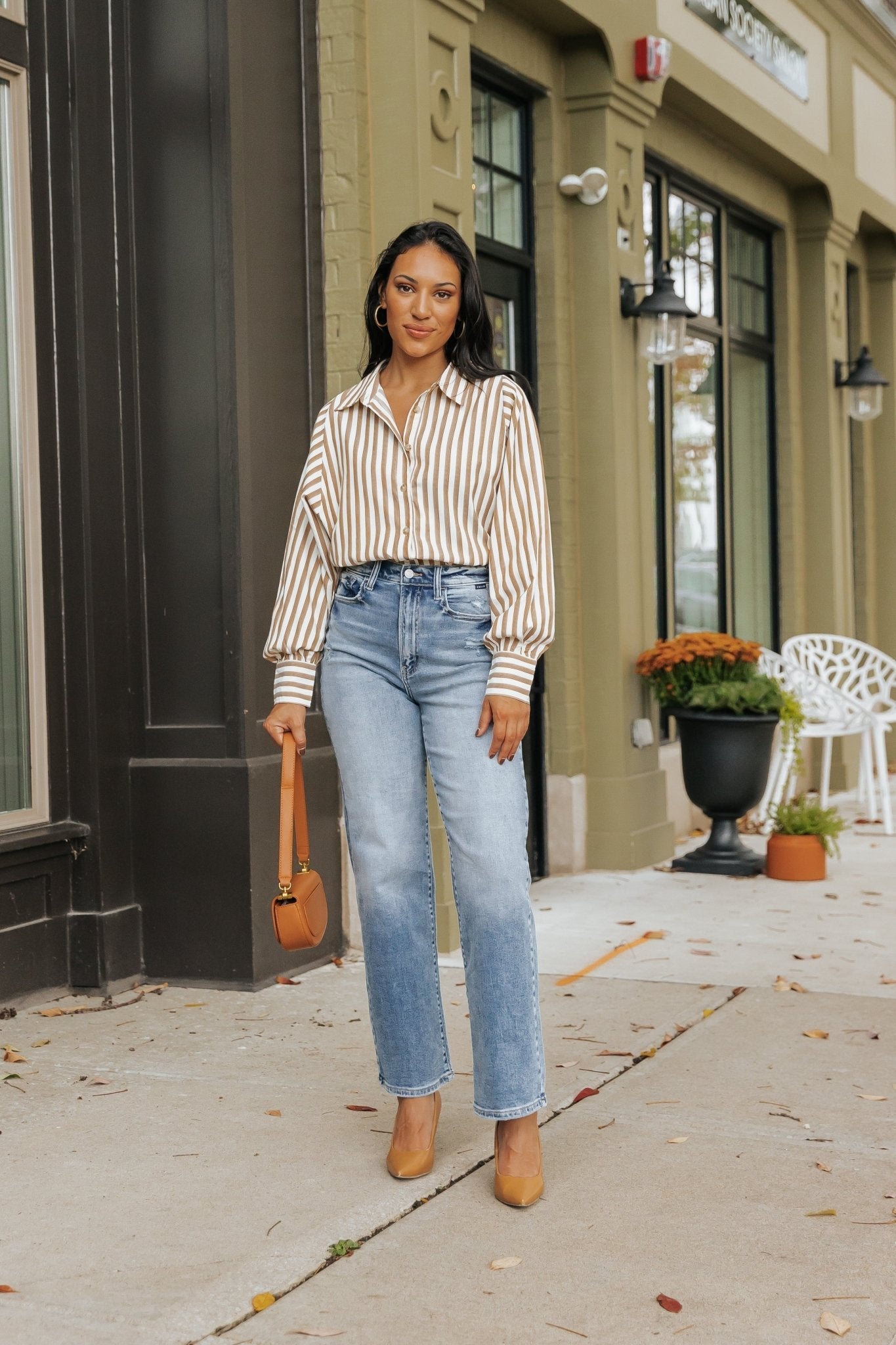 Muse By Magnolia Camel Striped Button Down Shirt