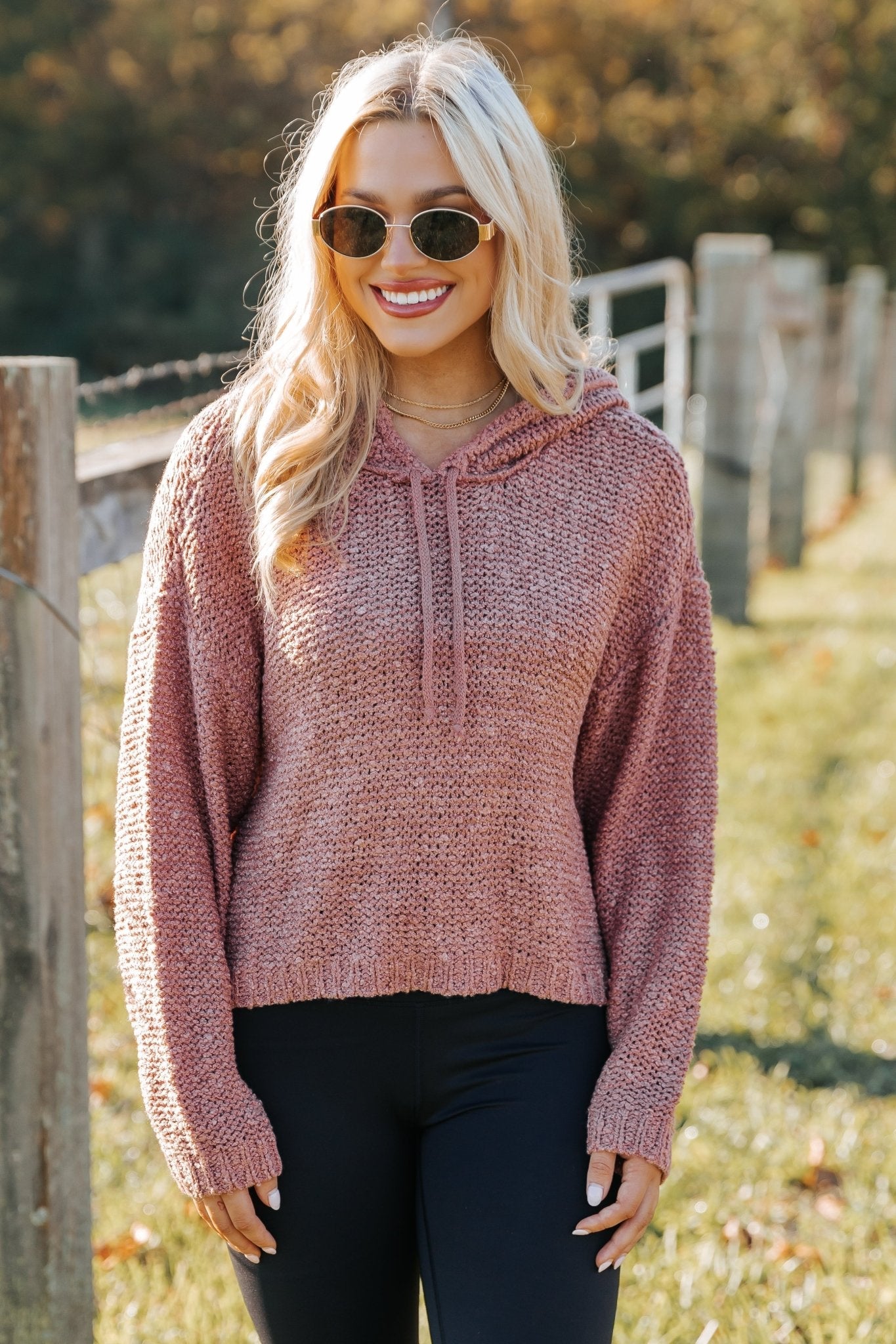 Rose Textured Hooded Sweater