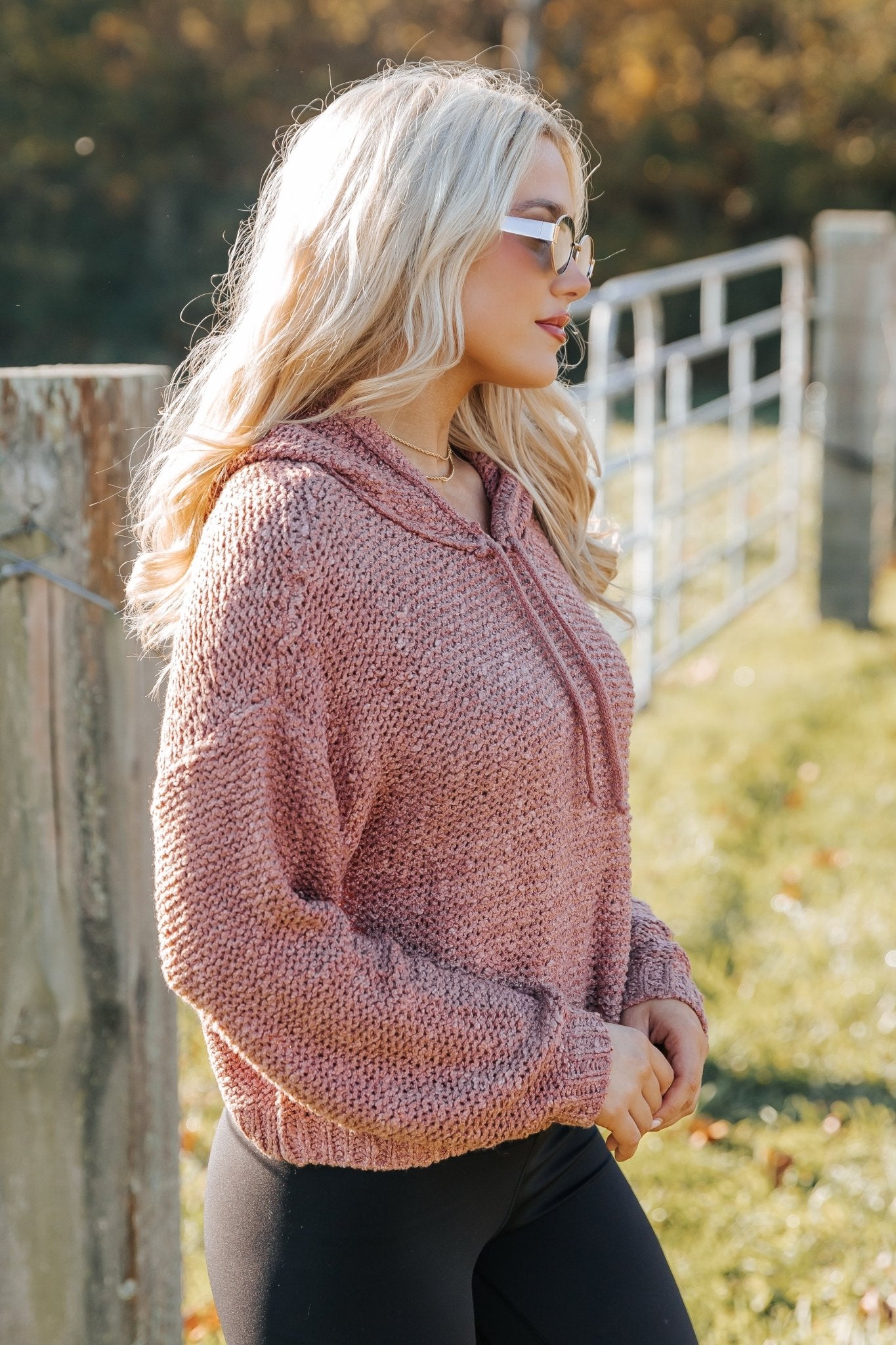 Rose Textured Hooded Sweater