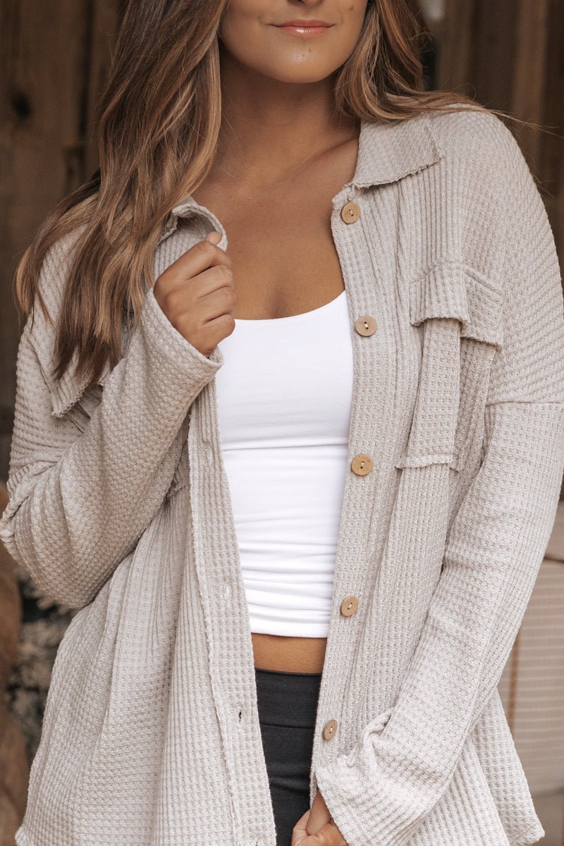 Taupe Waffle Knit Shacket