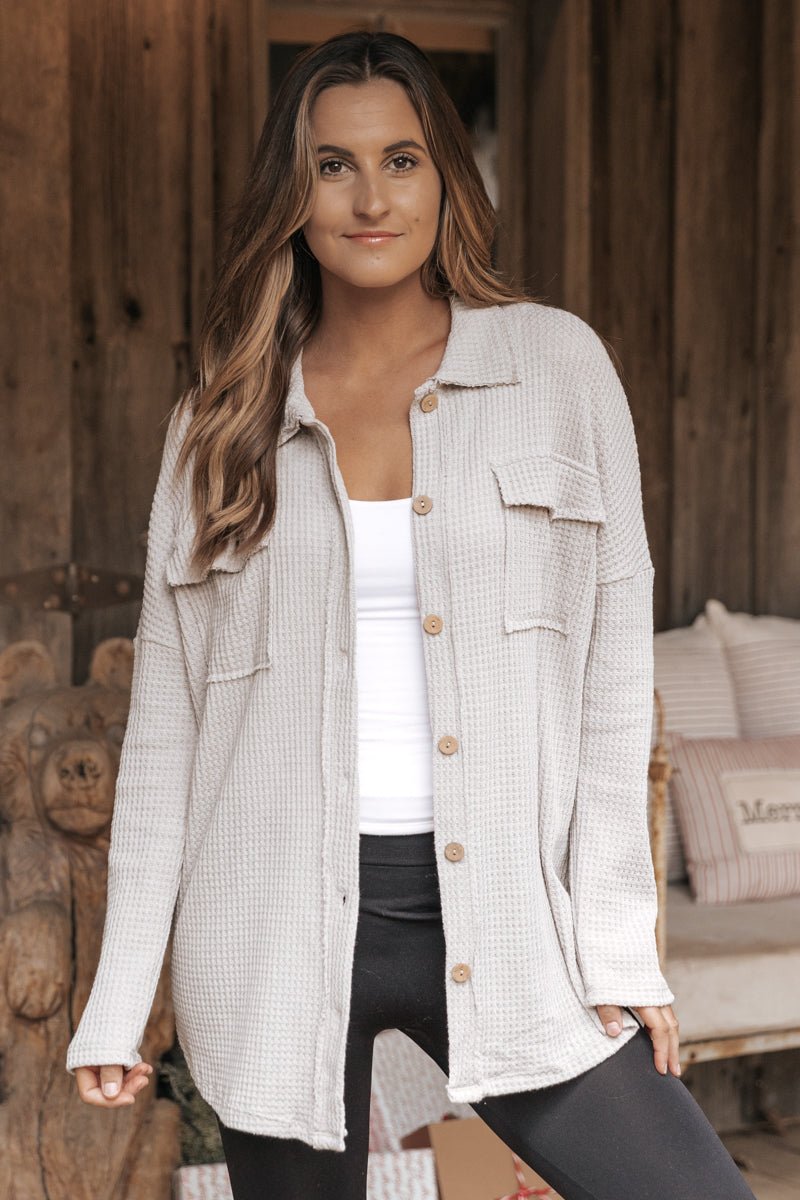 Taupe Waffle Knit Shacket