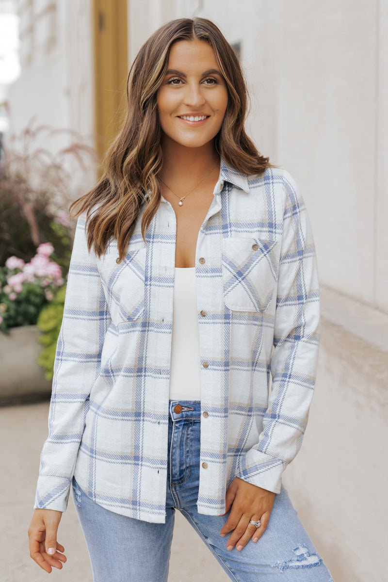 Thread and Supply Navy Plaid Shacket
