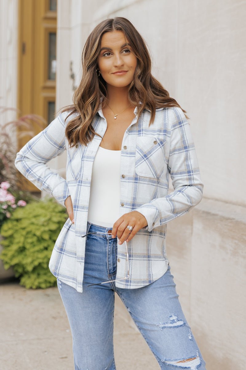 Thread and Supply Navy Plaid Shacket