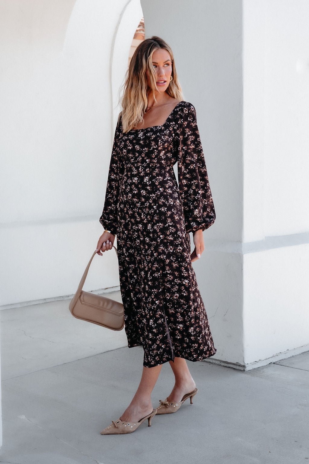 Waiting For You Floral Slit Midi Dress